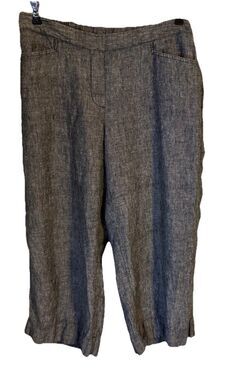 J JILL Love Linen Pants Cropped wide leg blue Pockets Side Zip Medium Petite